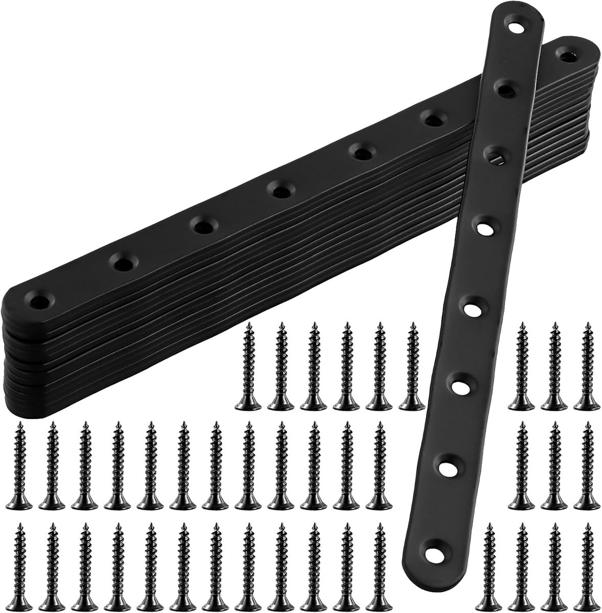 15pcs Stainless Steel Flat Connectors 244x19x3mm Black Long Metal Perforated Plate with 8 Holes Stable Wooden - ShopVlot