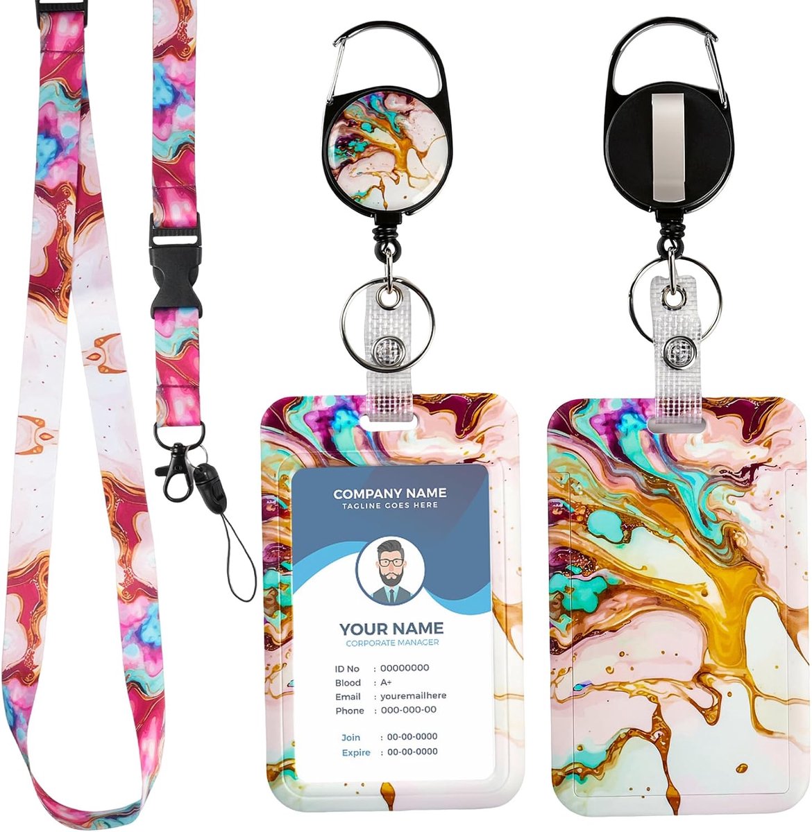 1 set bedrukte ID-kaarthoes met band, transparante kaarthoezen, kaarthouder ID-kaarthoezen, inschuifbare - ShopVlot