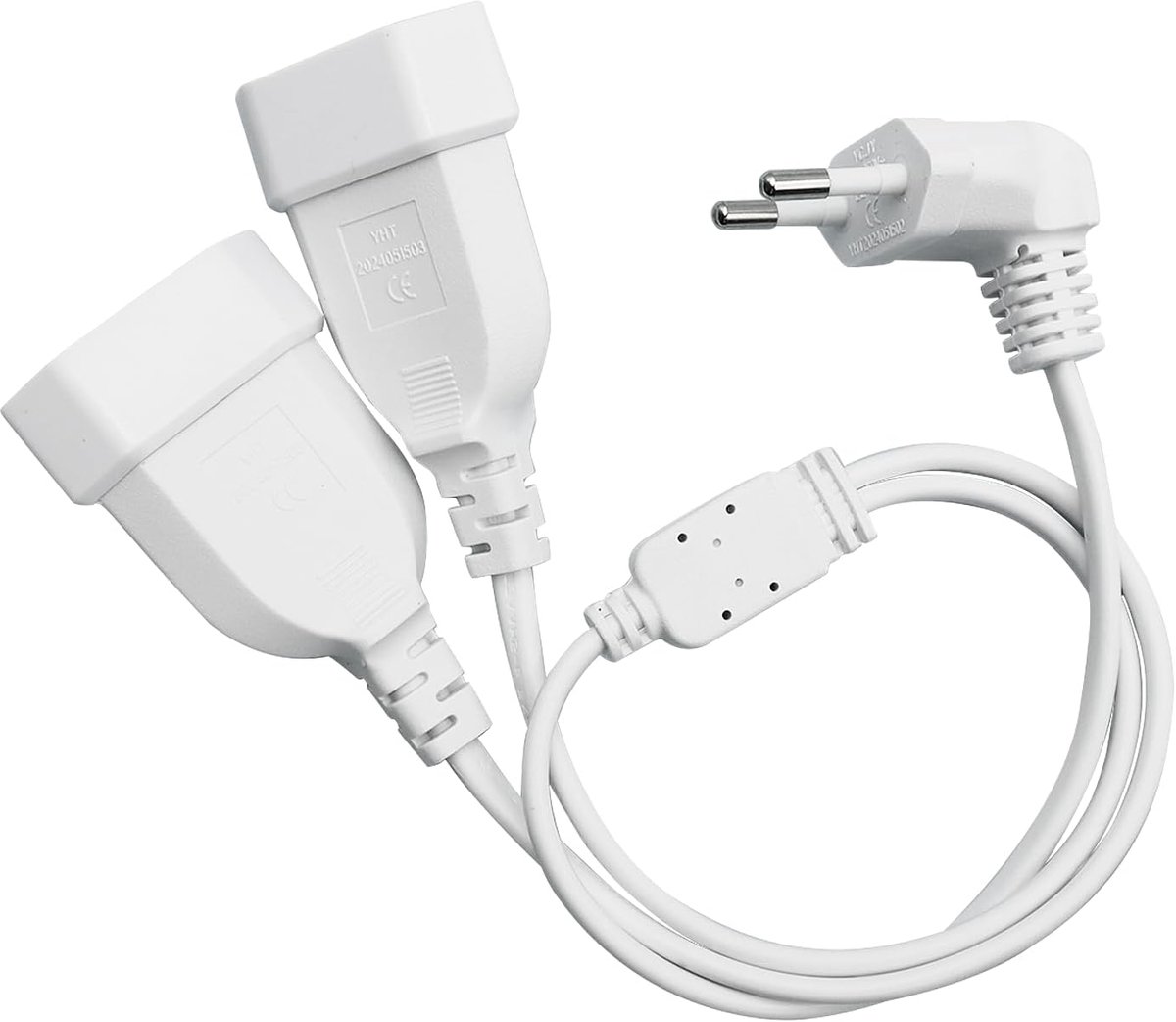 Extension Cable, Angled 90° Euro Flat Plug, 2-in-1 Extension, Flat Cable, Thin White, 2.5 A/250 V, for TV, PC - ShopVlot