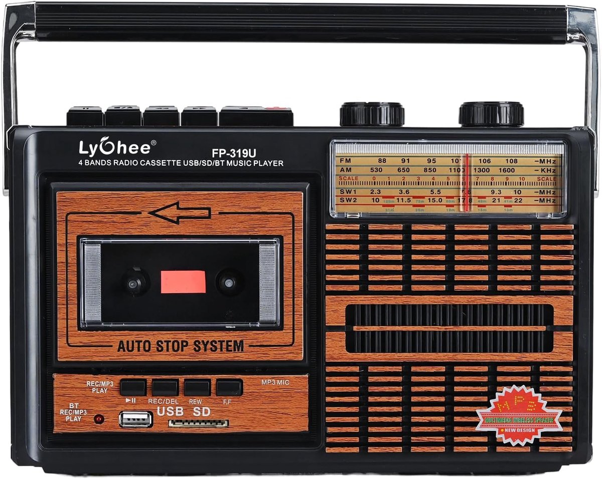 Lychee Boombox Portable Retro Cassette Tape Player and Recorder with AM/FM/SW1-2 Four Band Radio, Built-in Speaker - ShopVlot