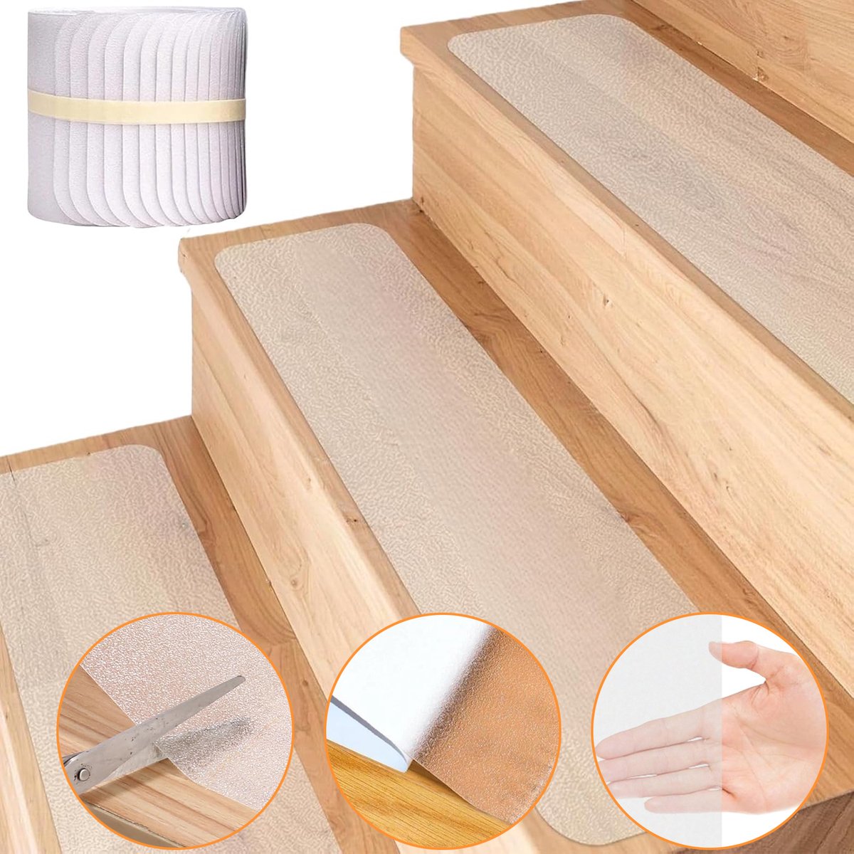 Trapmatten - 15 Transparante Trapmatten - Waterdichte Antislip Trapstrips - Zelfklevende Traptreden - Voor Houten Trappen Vloer