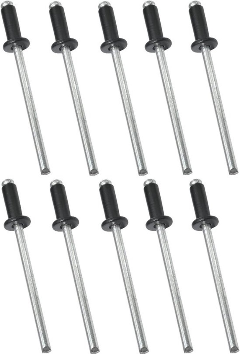 Set blindklinknagels - Standaardpopnagels - Voor metaalbevestiging - Staal en aluminium - 4 x 10 mm - Donkerzwart