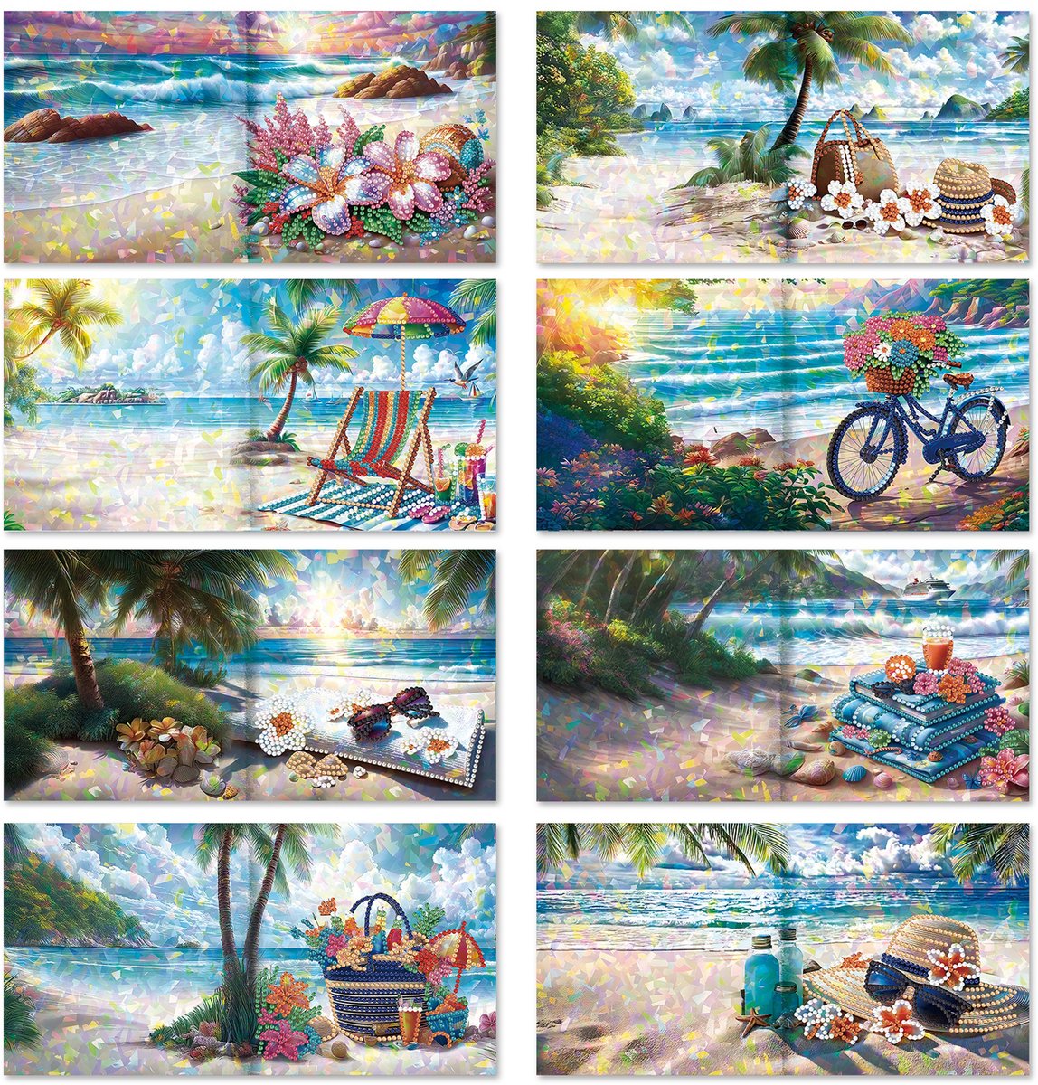 Nolad - Diamond painting kaarten - Set 8 stuks Inc Enveloppen - Diamond painting volwassenen & kinderen - Vakantie