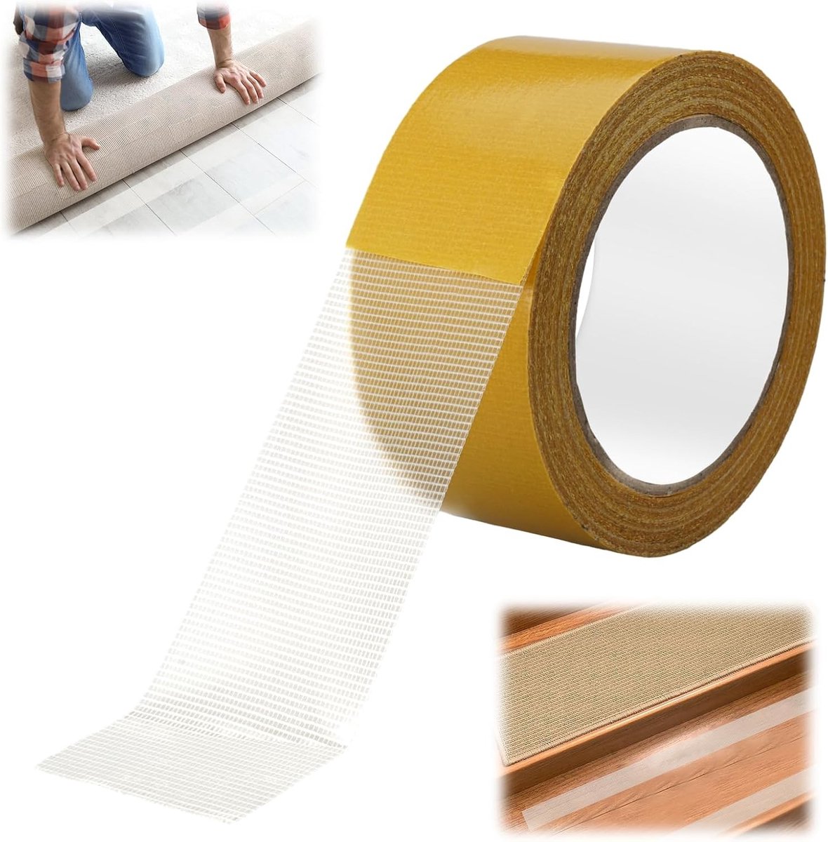 Dubbelzijdige tapijtkleefband, 20M x 50mm, extra sterk met hoge hechting voor vloerbedekking en wanddecoratie