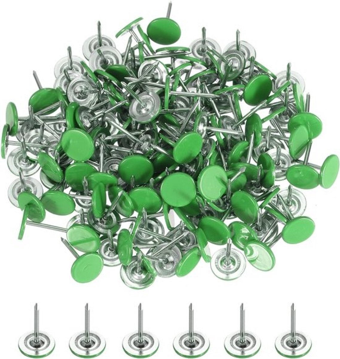 Decoratieve punaises - Pinnen met platte kop - Voor kantoororganisatie - Duurzaam metaal - 17 mm lengte - Groen
