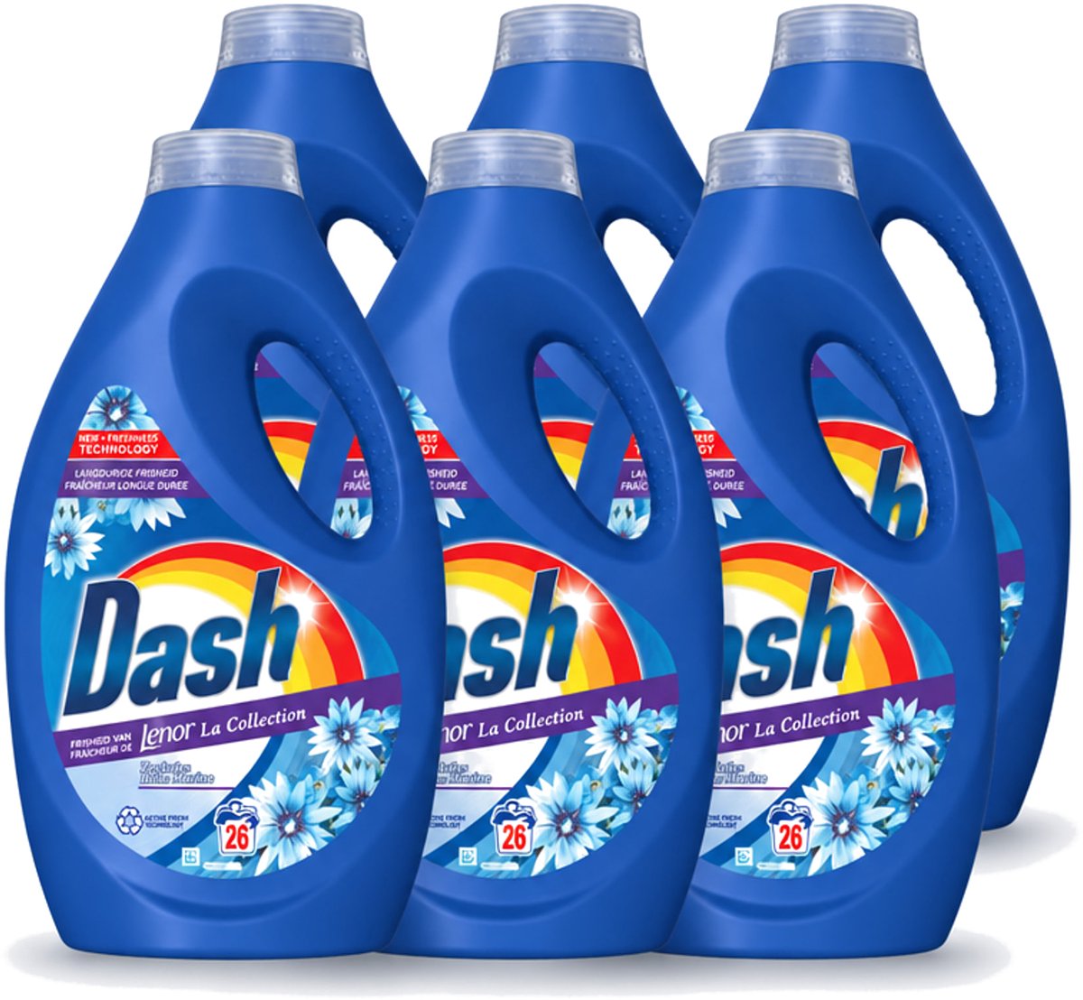 6 x Dash - Lenor Collectie - Vloeibaar Wasmiddel - Witte en Gekleurde Was - Zeebries - 26 Wasbeurten - Voordeelverpakking - 6 stuks