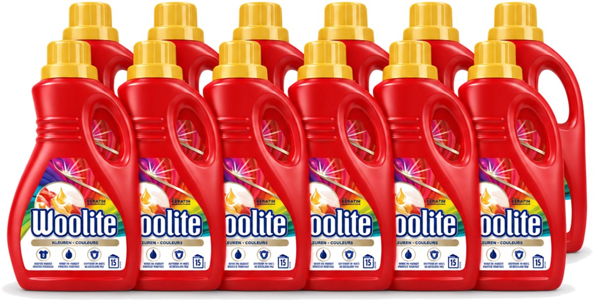 12 x Woolite Color - Vloeibaar Wasmiddel - Met Keratine - Gekleurde Was - 15 Wasbeurten - 0,9L - Voordeelverpakking - 12 stuks