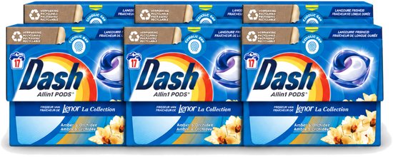6 x Dash - Lenor Collectie - Wasmiddel Capsules - All-in-1 Pods - Witte en Gekleurde Was - Amber & Orchidee - 17 Wasbeurten - Voordeelverpakking - 6 stuks