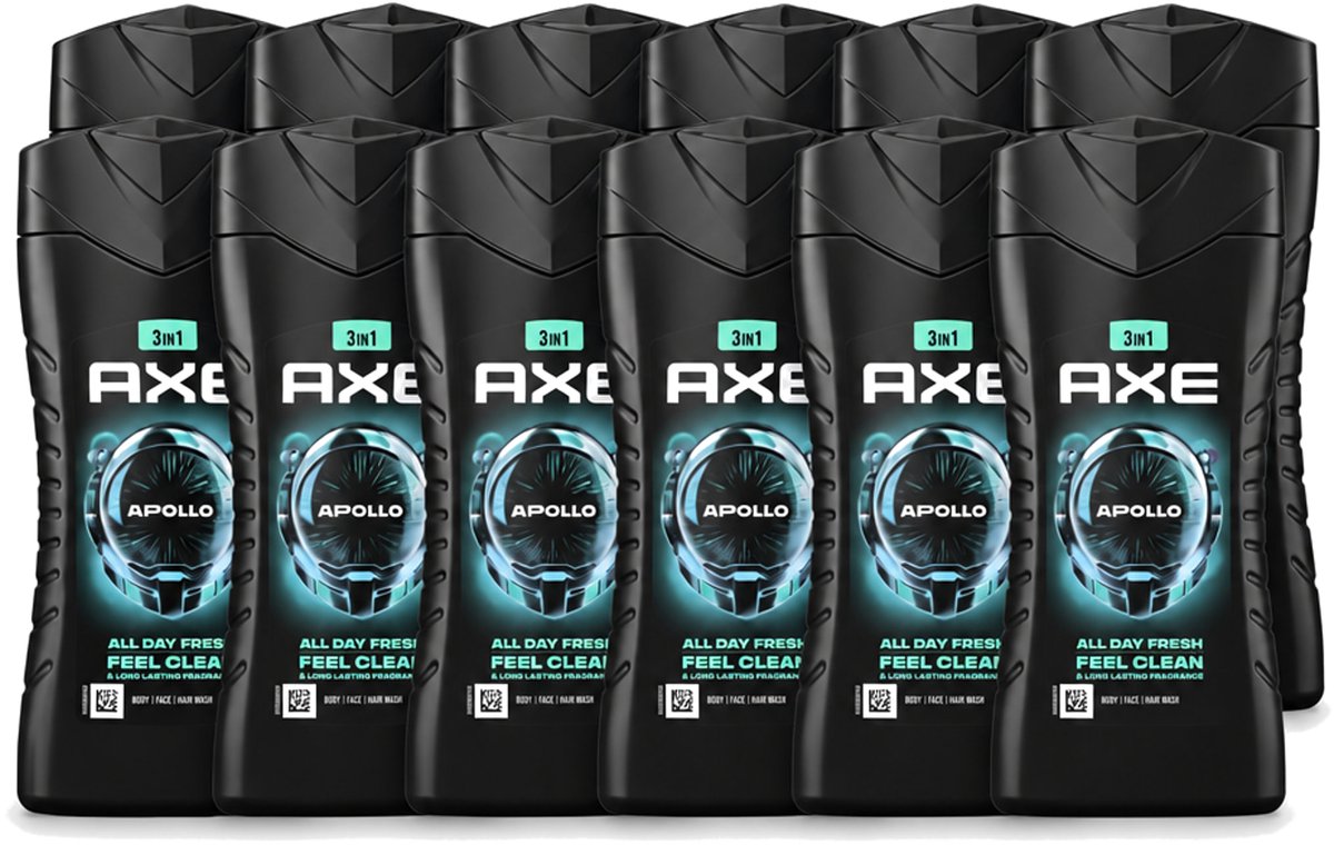 12 x Axe - 3-in-1 Douchegel - Apollo - Sage & Cedarwoord - 12hrs Long Lasting Scent - 250 ml - Voordeelverpakking - 12 stuks