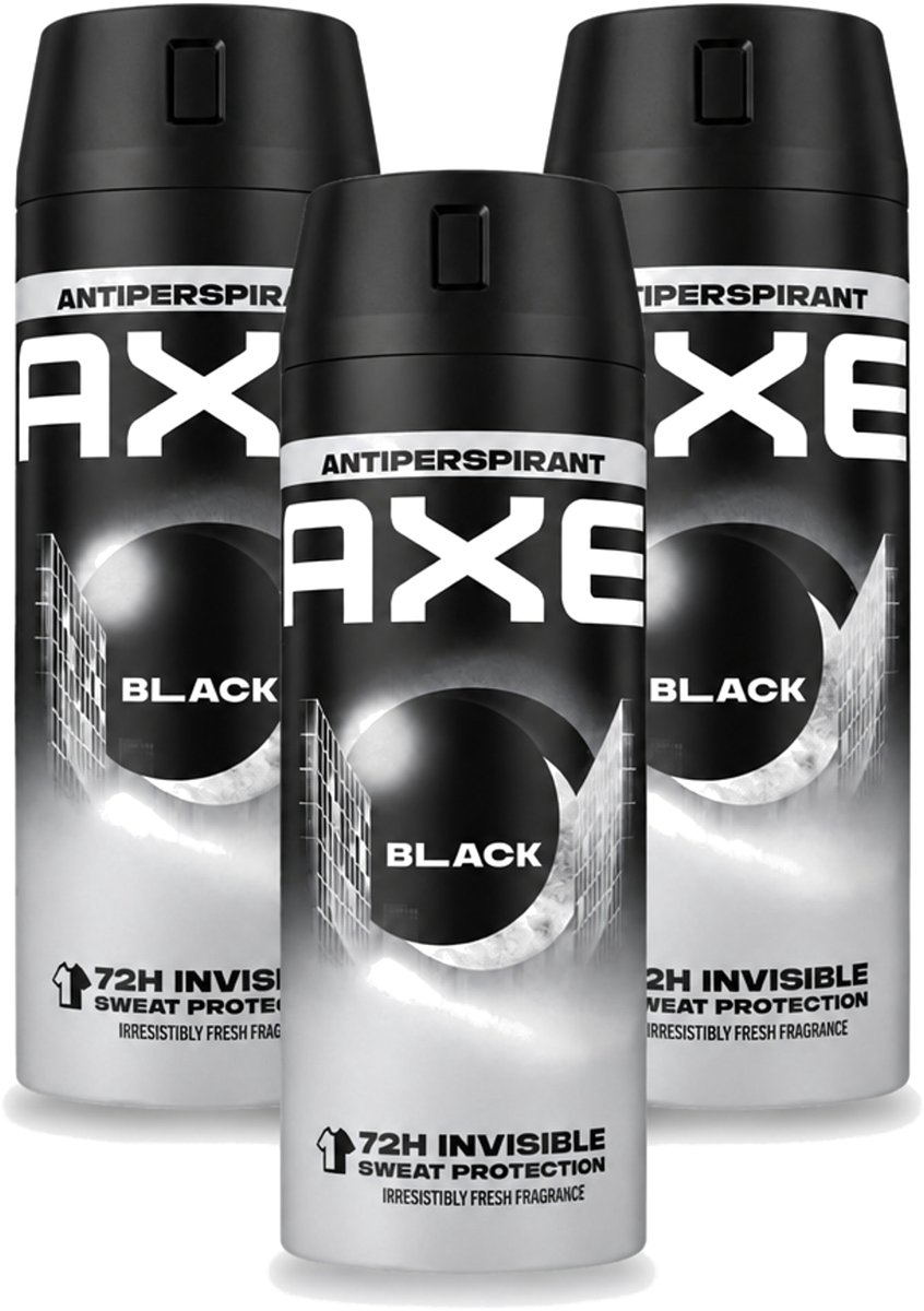 3 x Axe - Deodorant Spray - 72hrs Anti Sweat - Black - 150 ml - Voordeelverpakking - 3 stuks