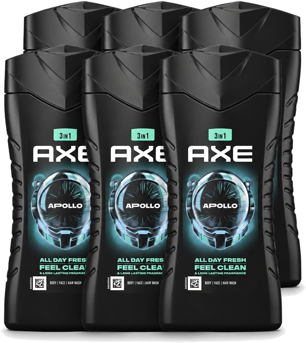 6 x Axe - 3-in-1 Douchegel - Apollo - Sage & Cedarwoord - 12hrs Long Lasting Scent - 250 ml - Voordeelverpakking - 6 stuks