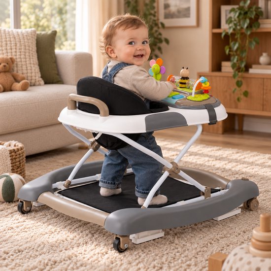 Deryan Luxe 4-in-1 Loopstoel - Schommelfunctie -Inclusief speelset en dienblad - inklapbaar - Bruin van Deryan — afbeelding 5