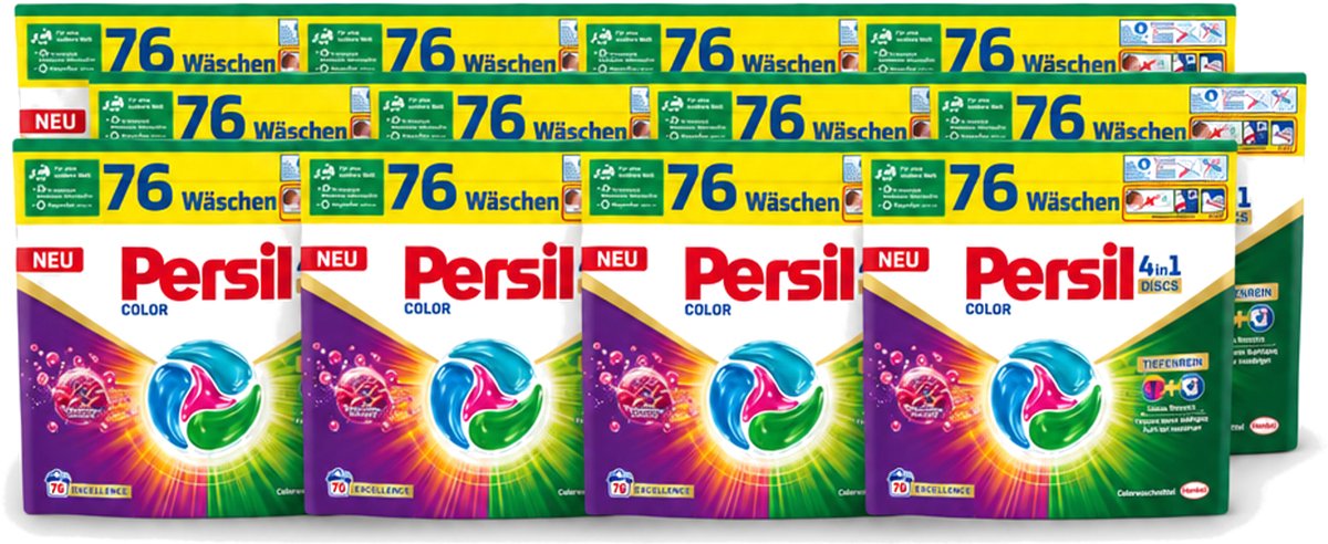 12 x Persil – Wasmiddel Discs 4-in-1 – Color - 76 Capsules - Voordeelverpakking - 12 stuks