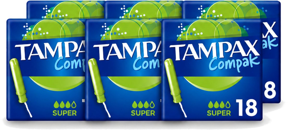 6 x Tampax Compak – Tampons – Super - Voordeelverpakking - 6 stuks