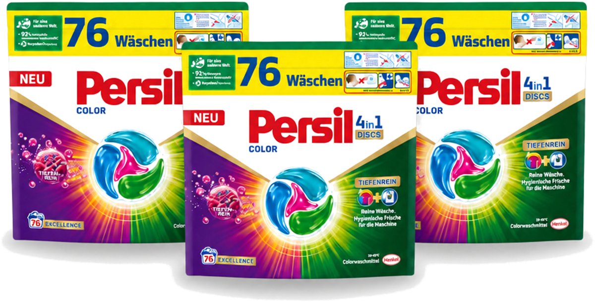 3 x Persil – Wasmiddel Discs 4-in-1 – Color - 76 Capsules - Voordeelverpakking - 3 stuks
