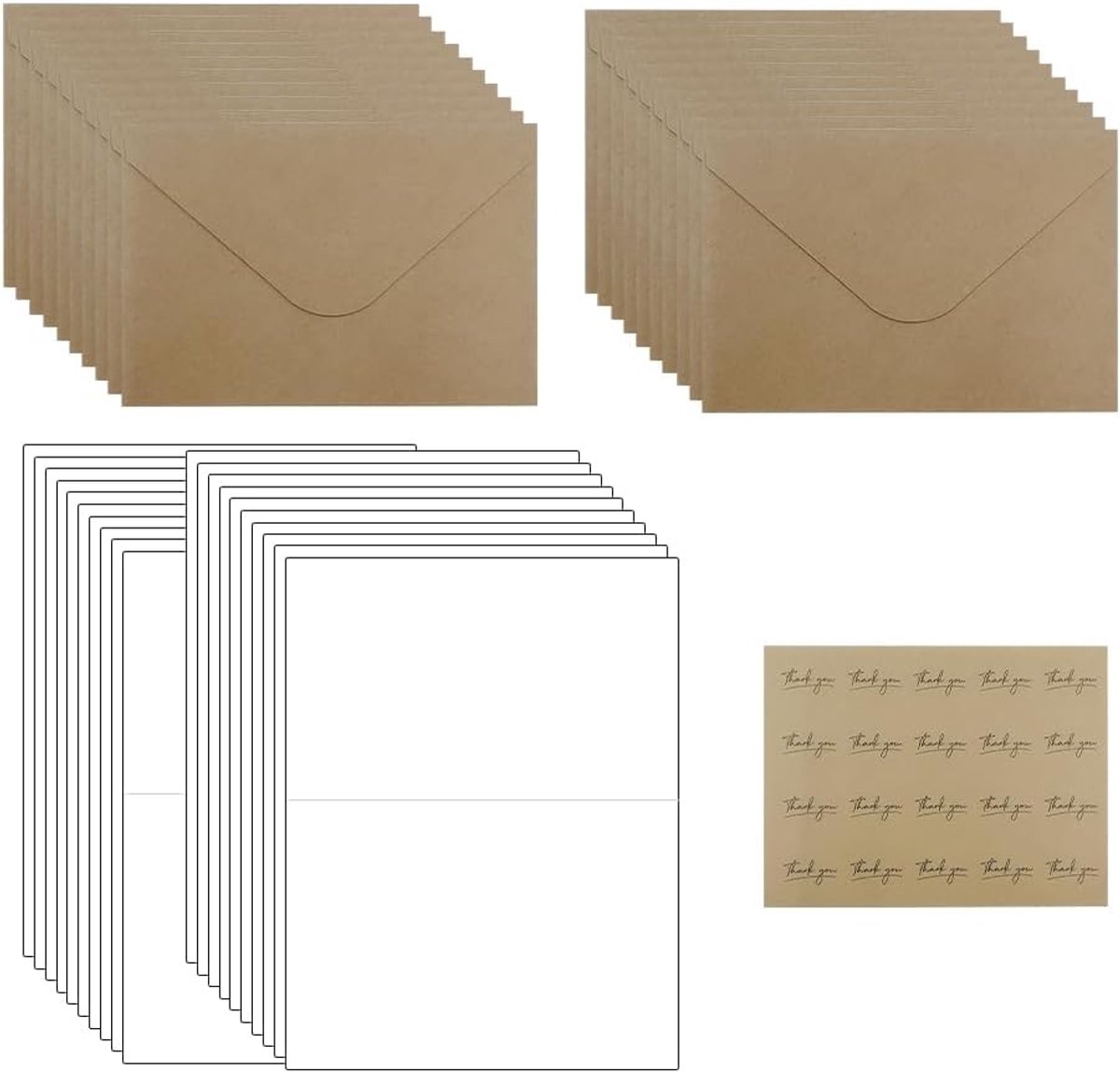 Kraftpapier enveloppen 20 sets - 15,8 x 10,8 cm - met blanco kaarten en zegelstickers - perfect voor wenskaarten - ShopVlot