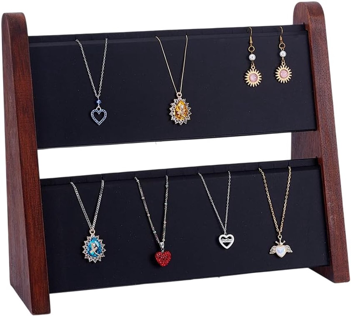 Houten sieradenstandaard 2 etages - wit - 32 sleuven - ideaal voor halskettingen en armbanden - ShopVlot