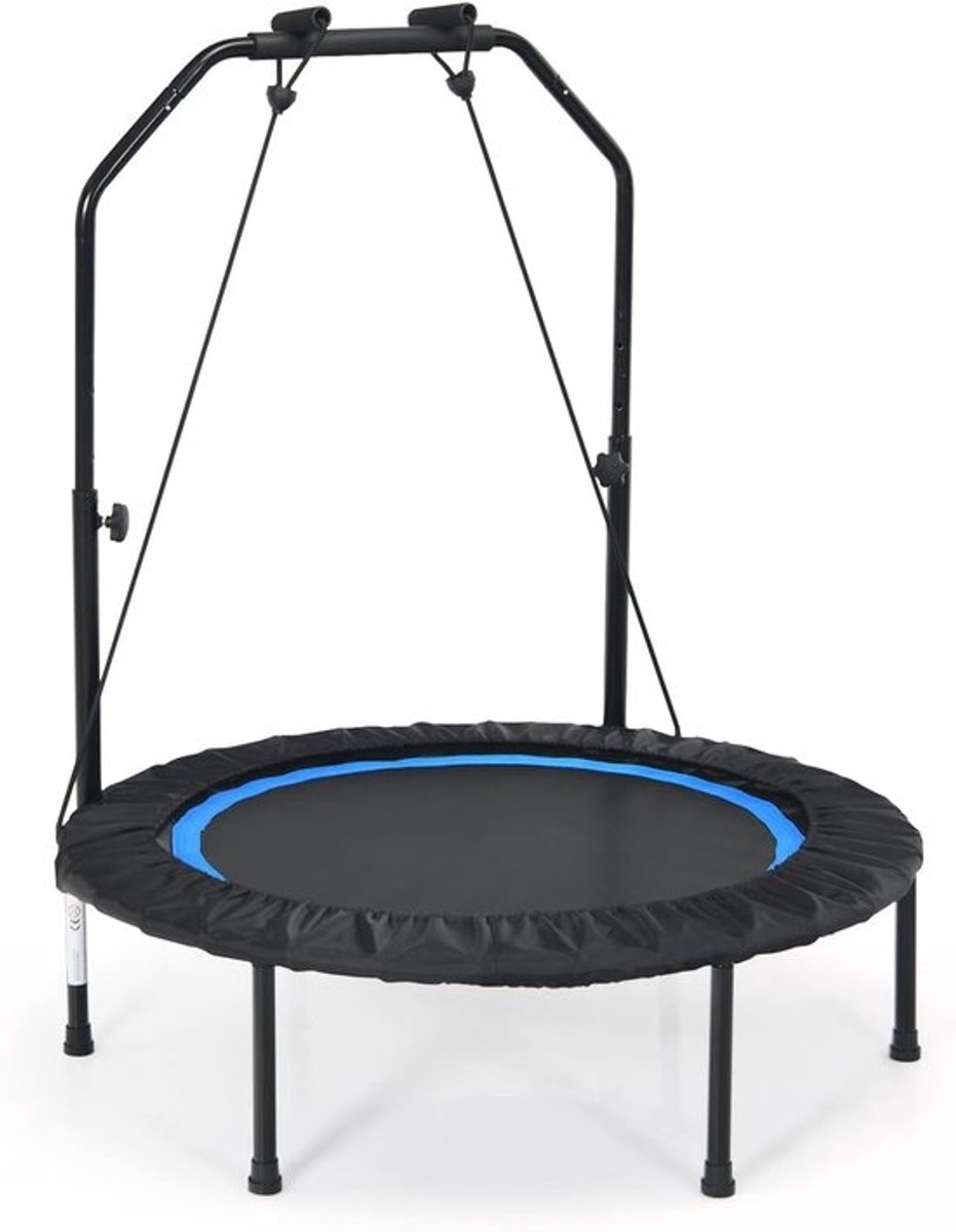 Fitnesstrampoline - Rebounder - Fitness voor binnen - Verstelbare leuning - 101x101x107.5 cm - Blauw