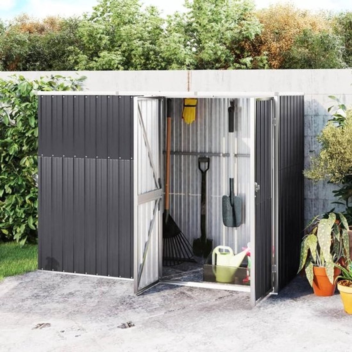 Tuinschuur - opslag - Gereedschapshuis - buiten - Tuinspullen opbergen - Onderhoudsarm staal - 225 cm breed - Antraciet