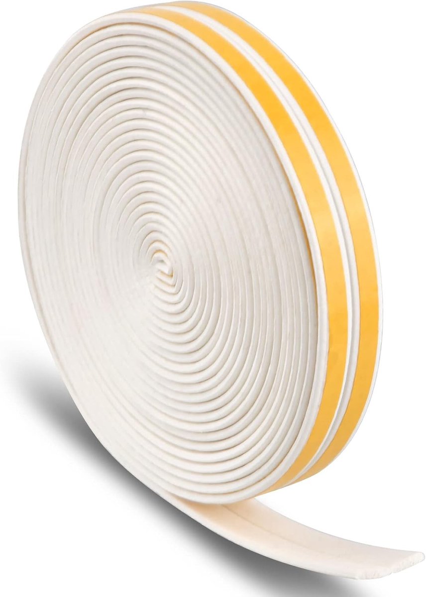 Zelfklevende Sealing Tape voor Deuren en Ramen, Rubberen Dichtstrip, Geluidsisolatie en Energiebesparing, 12 Meter, Wit