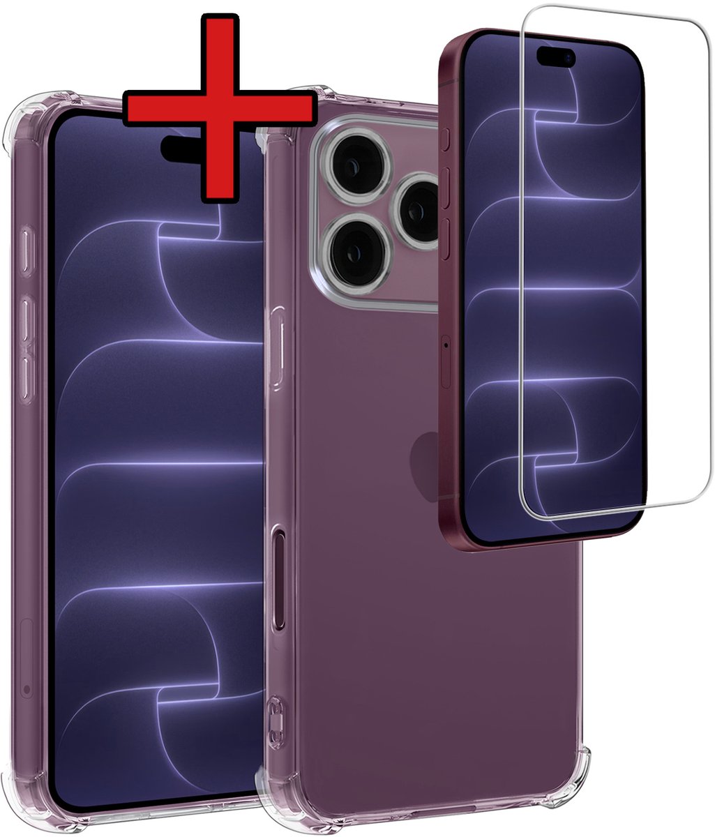 Hoesje - Met Screenprotector - Geschikt voor Apple iPhone 18 Pro Max - Sterk & Shockproof - Back Cover - Siliconen Case - Telefoon Hoes - Shock Proof - Telefoonhoes - Transparant
