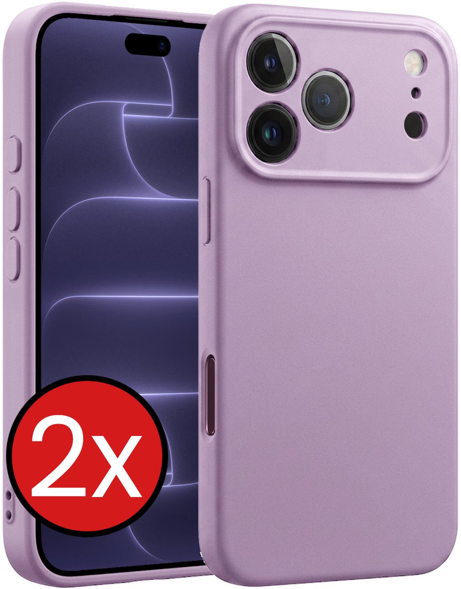Hoesje - 2 Stuks - Geschikt voor Apple iPhone 18 Pro Max - Sterk & Shockproof - Telefoonhoes - Back Cover - Case Siliconen - Telefoon Hoes - Lila