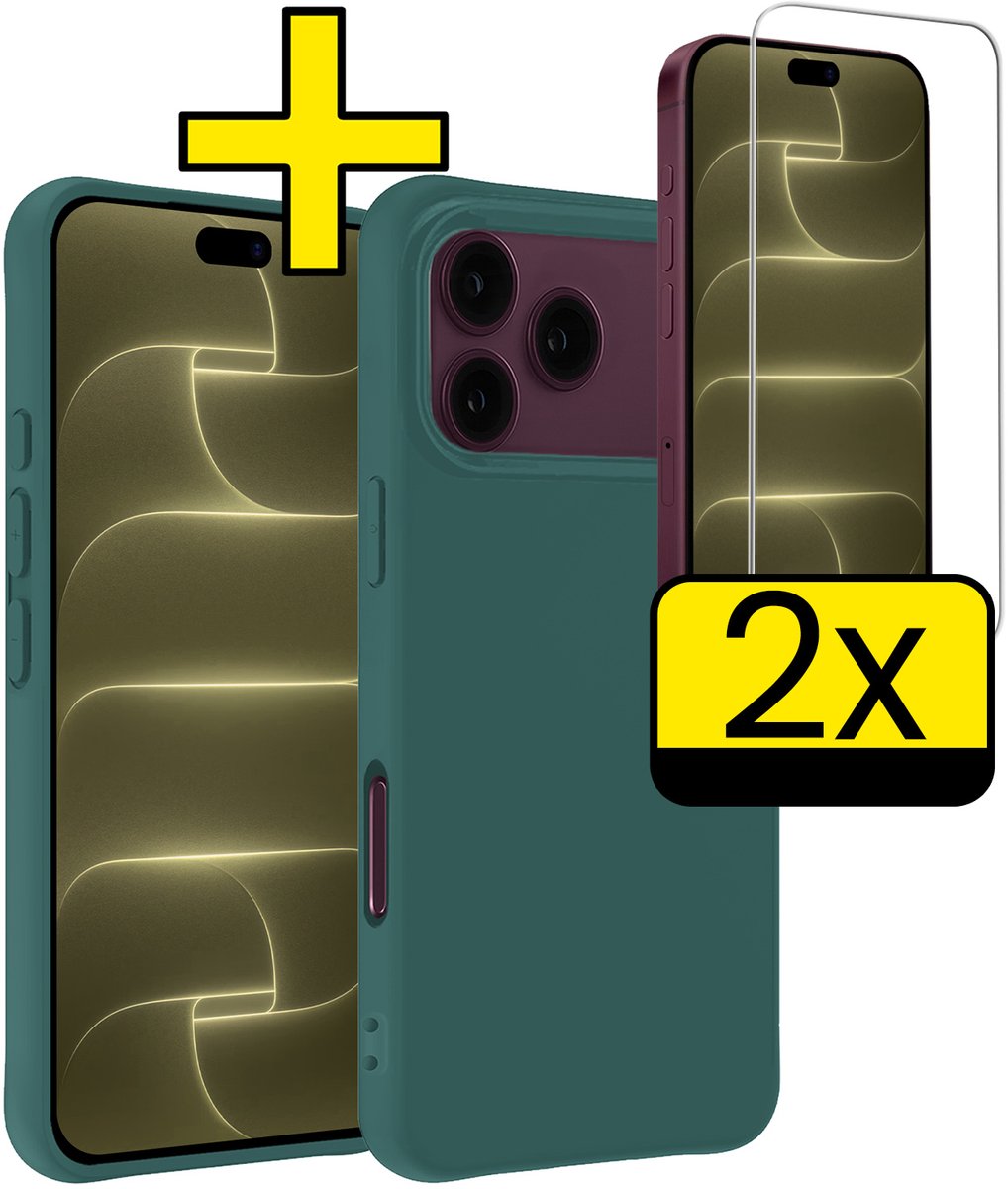 Hoesje - Met 2x Screenprotector - Geschikt voor Apple iPhone 18 Pro Max - Sterk & Shockproof - Back Cover - Siliconen Case - Telefoon Hoes - Telefoonhoesjes - Donkergroen