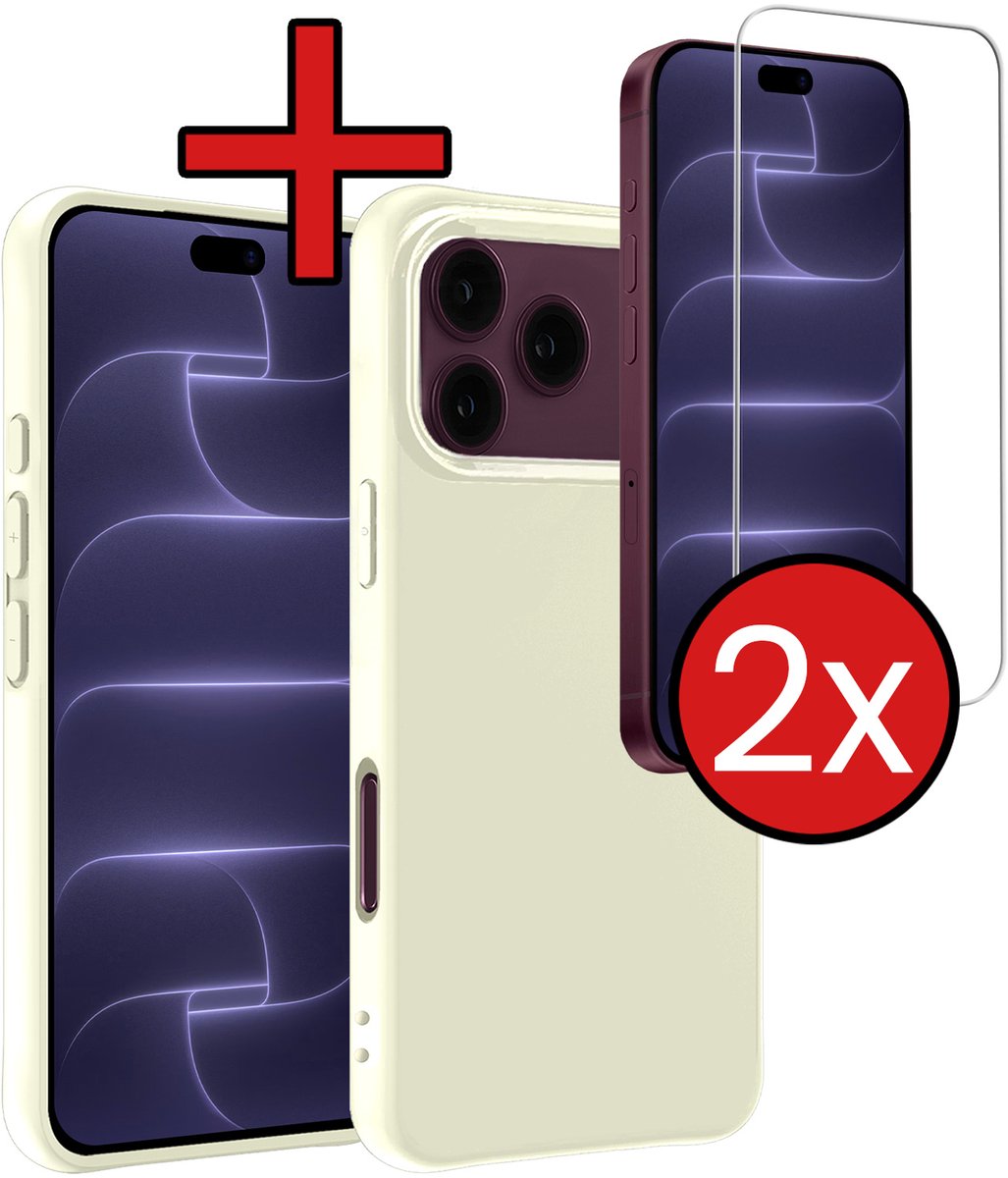 Hoesje - Met 2x Screenprotector - Geschikt voor Apple iPhone 18 Pro - Sterk & Shockproof - Telefoon Hoes - Back Cover - Siliconen Case - Telefoonhoes - Wit