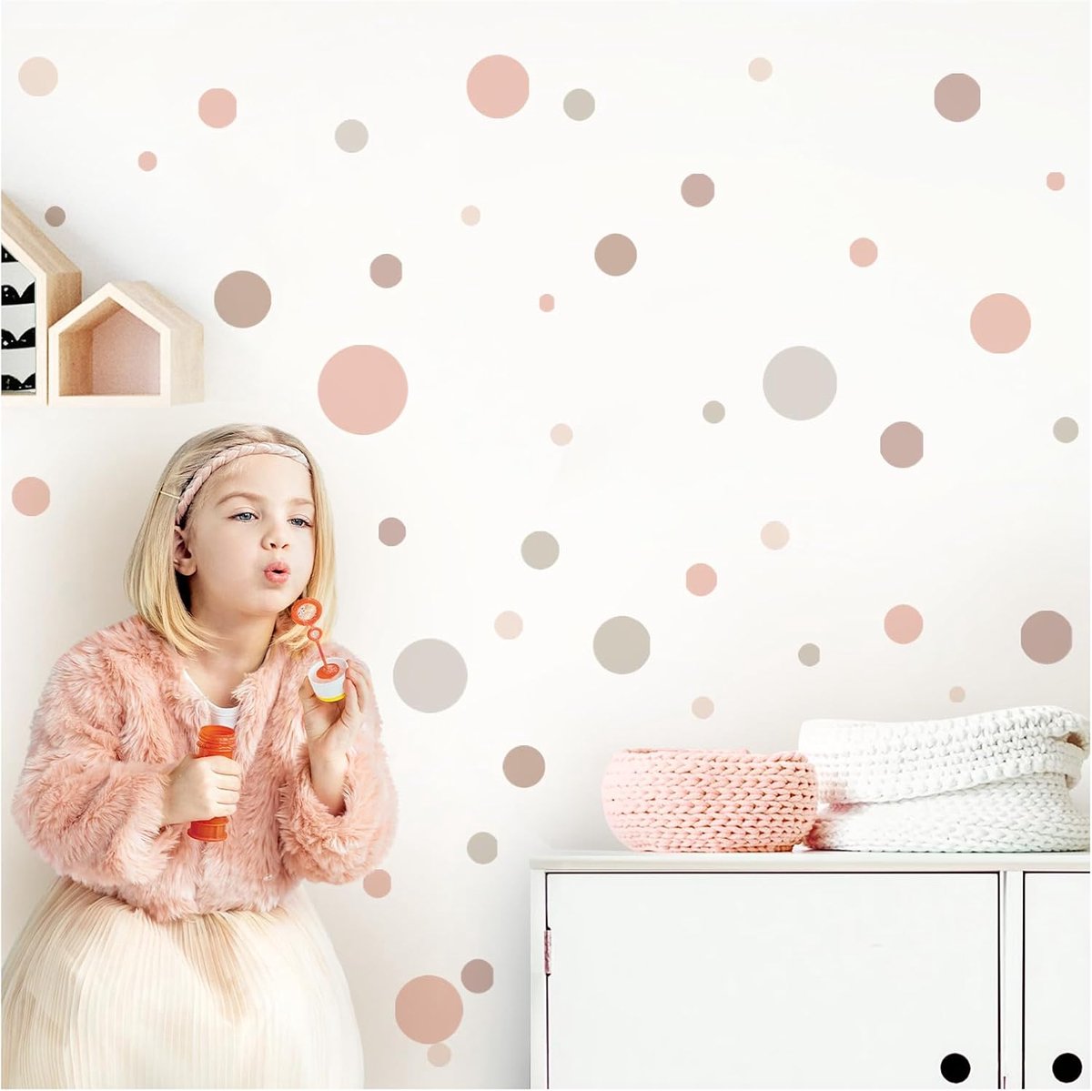 Wandstickers Dots 120 Stuks - Polka Dot Circles - Roze Beige Grijs - Voor Kinderkamer Decoratie - ShopVlot