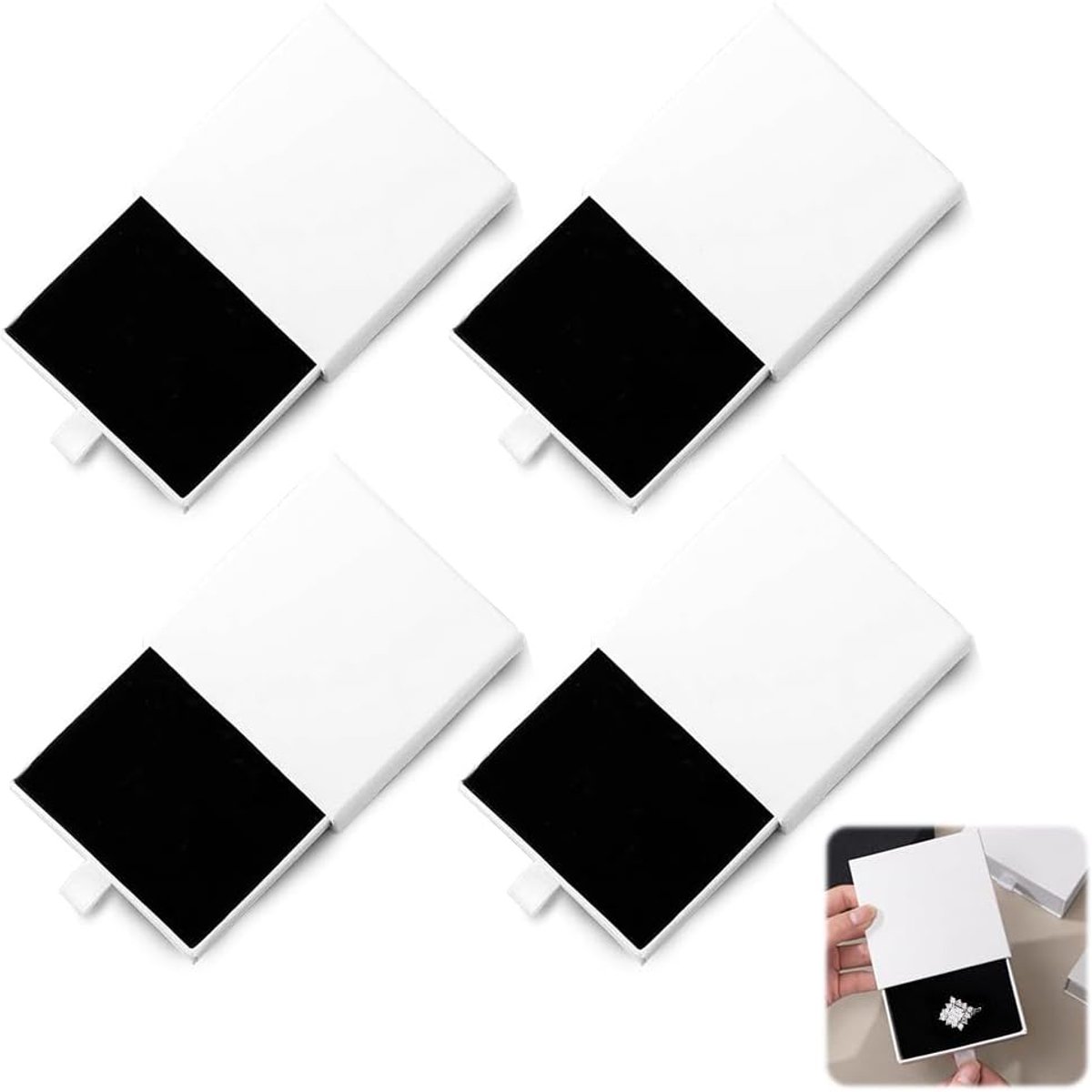 Set van 4 kleine juwelendoosjes van dik papier, witte geschenken, met deksel, kleine geschenkdoos voor sieraden, 8 x 8 - ShopVlot