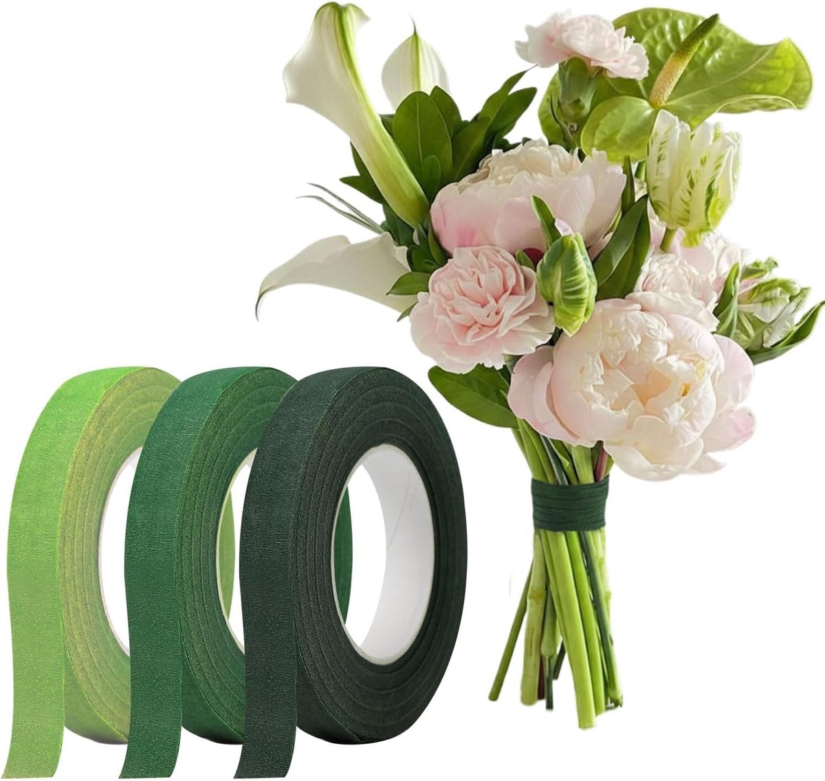 3 Rollen Groene Bloemistentape, 12mm Breed voor Stelen Wikkelen en Bloemstukken, Perfect voor Bloemschikken en Creatieve Projecten