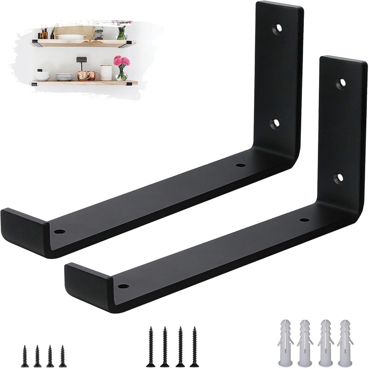 Shelf Carrier Shelf Bracket 2-Piece - Shelf Holder of 5mm Thick Steel with Raised Edges, Heavy Shelf Support - ShopVlot