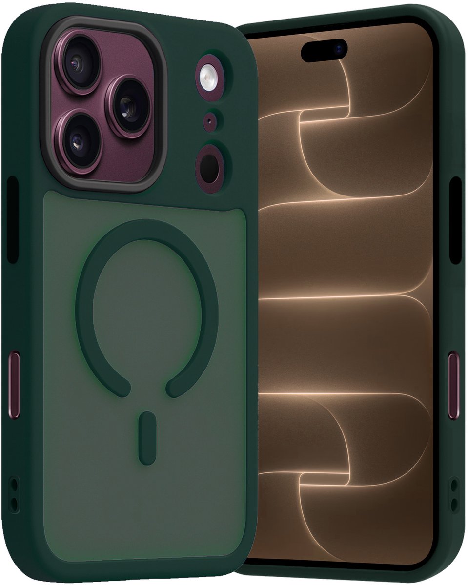 Hoes - Geschikt voor Apple iPhone 18 Pro - Magsafe Compatible - Sterk & Shockproof - Back Cover - Shock Proof Case - Telefoon Hoesje Shockproof - Donkergroen