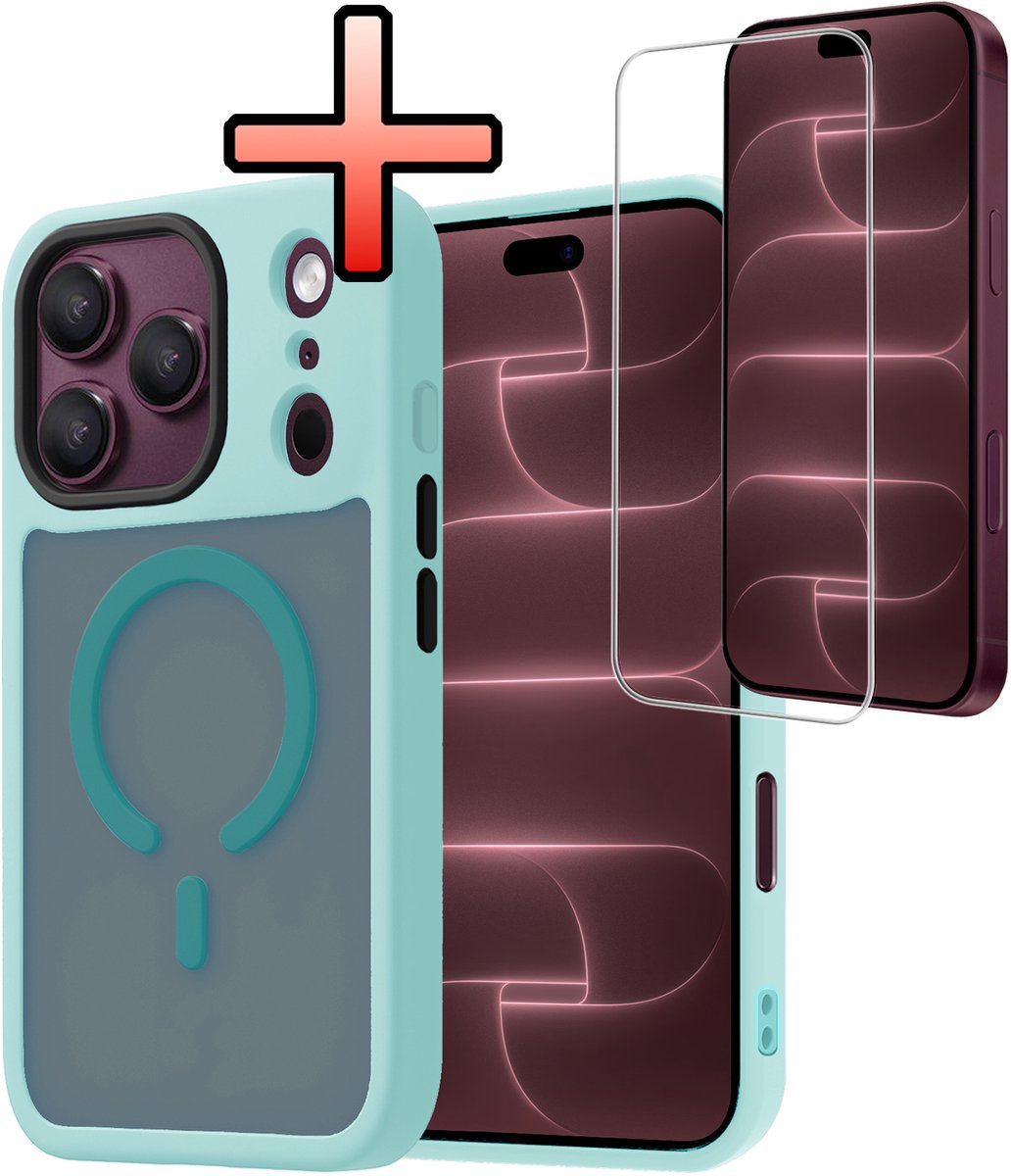 Hoesje - Met Screenprotector - Geschikt voor Apple iPhone 18 Pro Max - Magsafe Compatible - Sterk & Shockproof - Back Cover - Shock Proof Case - Telefoon Hoes - Lichtblauw