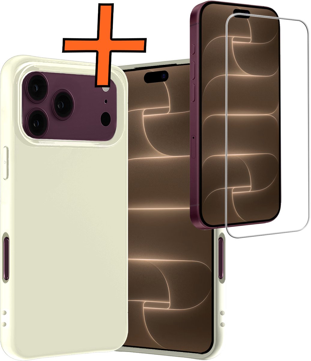 Hoes - Met Screenprotector - Geschikt voor Apple iPhone 18 Pro Max - Sterk & Shockproof - Back Cover - Siliconen Case - Telefoon Hoes - Wit