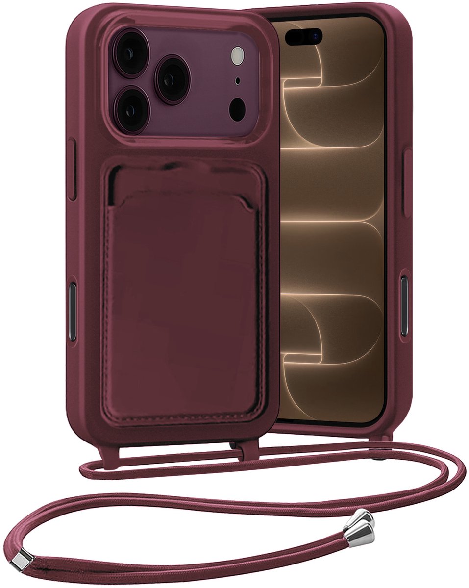 Hoesje Geschikt voor iPhone 18 Pro Max Hoes Met Telefoonketting - Backcover Geschikt voor iPhone 18 Pro Max Case Met Koord - Aubergine