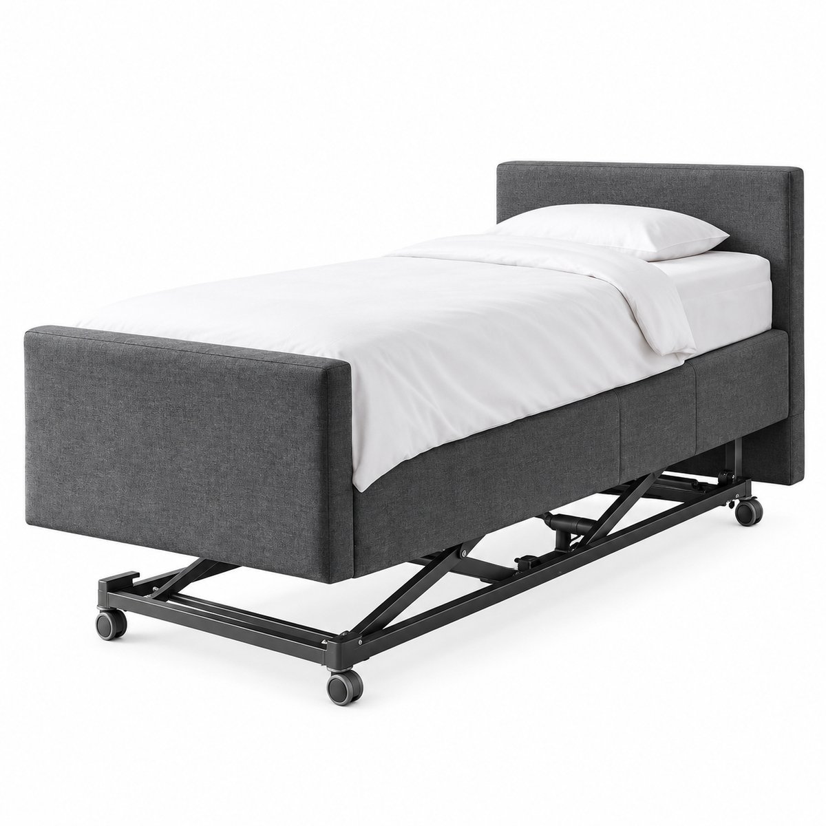 BoxspringFD Serre Hoog Laag Bed / Boxspring twijfelaar Verzorgingsbed Seniorenbed Elektrisch Verstelbaar, 120x210 cm, kleur antraciet