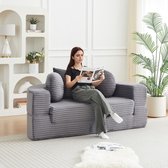 STILVORA Slaapbank 1-Zits - 4-In-1 Uitklapbaar Halfrond Bankje En Rond Ligbed - Voor Woonkamer, Balkon En Lounge - Cordstof Grijs