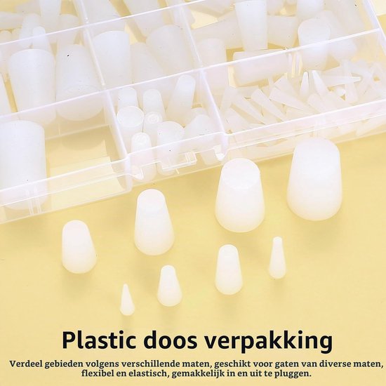 Conische witte rubberen stops - 131-delig assortiment van siliconen stoppers voor het afsluiten van gaten tijdens poedercoating, ideaal voor hobby en doe-het-zelf projecten. — afbeelding 2