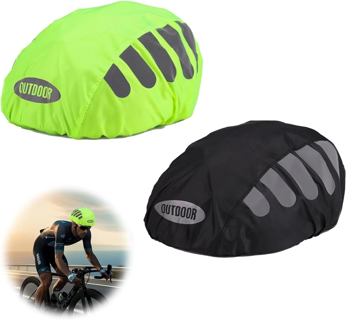 Fietshelm regenhoes - Helmhoes tegen regen - Reflecterende helmbescherming - Waterdichte Oxford hoes - Compact opvouwbaar ontwerp - Voor dagelijks fietsen - Zwart/groen - Set 2 stuks - 31 x 17 cm