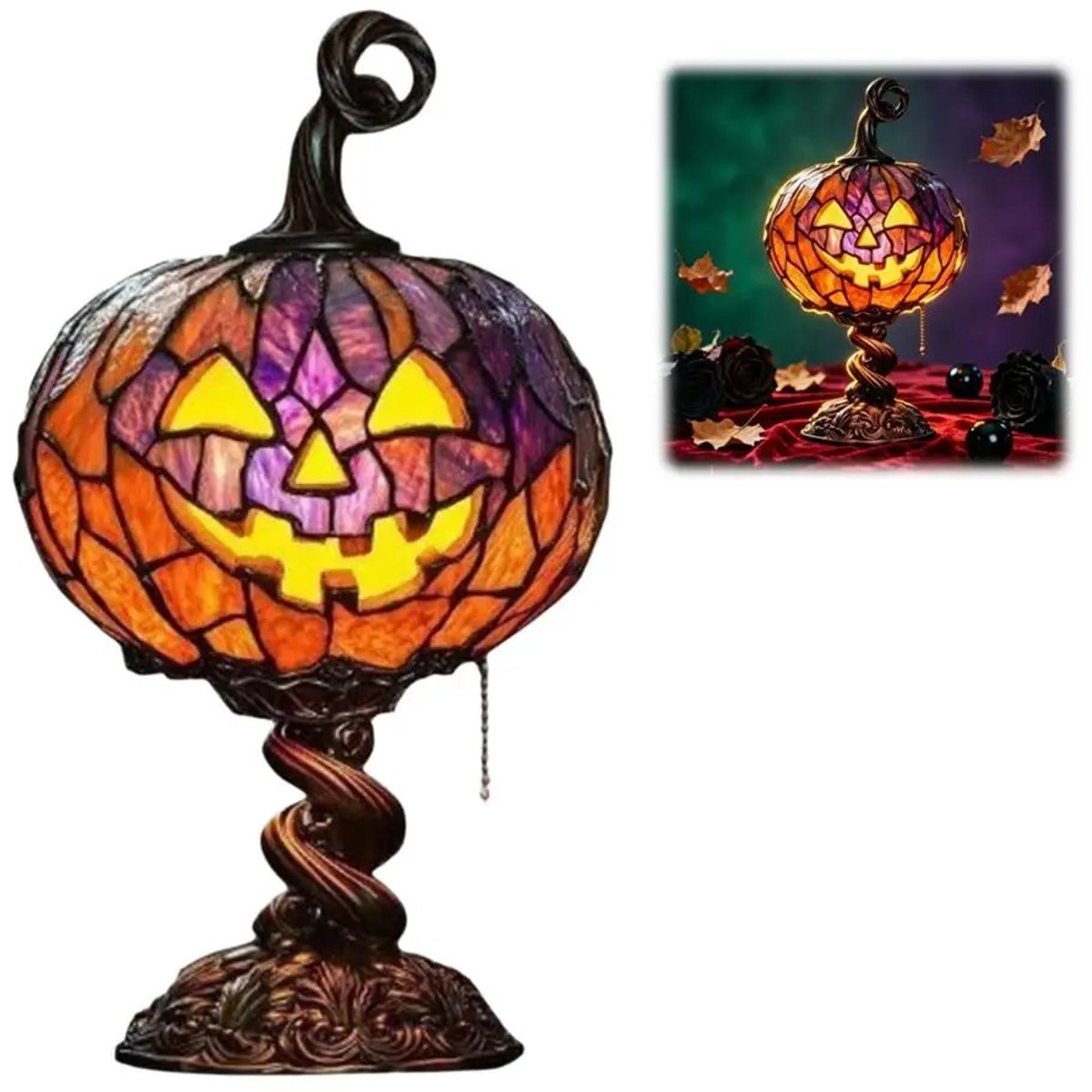 Molhaus Tiffany Halloween Pompoen Lamp - Tafellamp - 14 x 22 cm