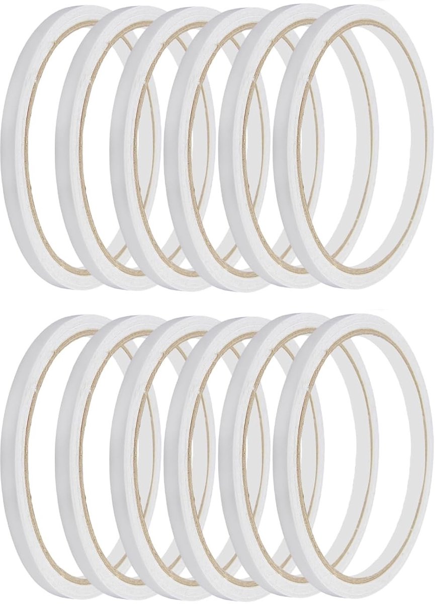 Dubbellaags Zelfklevende Tape voor Creatieve Projecten, 12 Rollen, 6 mm x 10 m, Perfect voor Knutselen, Scrapbooking en Cadeauverpakking
