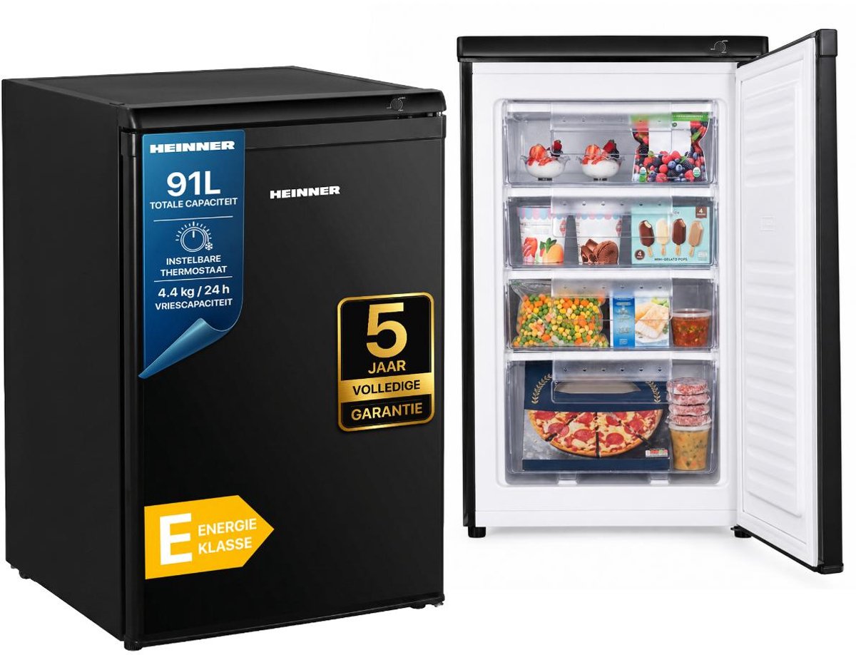 Heinner HFF-HM91BKE++ Tafelmodel Vrieskast – 91 L – Instelbare Mechanische Thermostaat – Omkeerbare Deur – Zwart – 5 Jaar Garantie