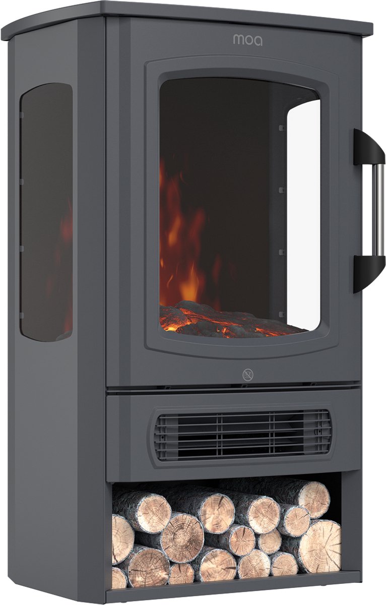 MOA Sfeerhaard Elektrisch - Haard met Verwarming - 2000W - Kachel Vrijstaand - Openhaard - Realistisch Haard LED Licht - Grijs