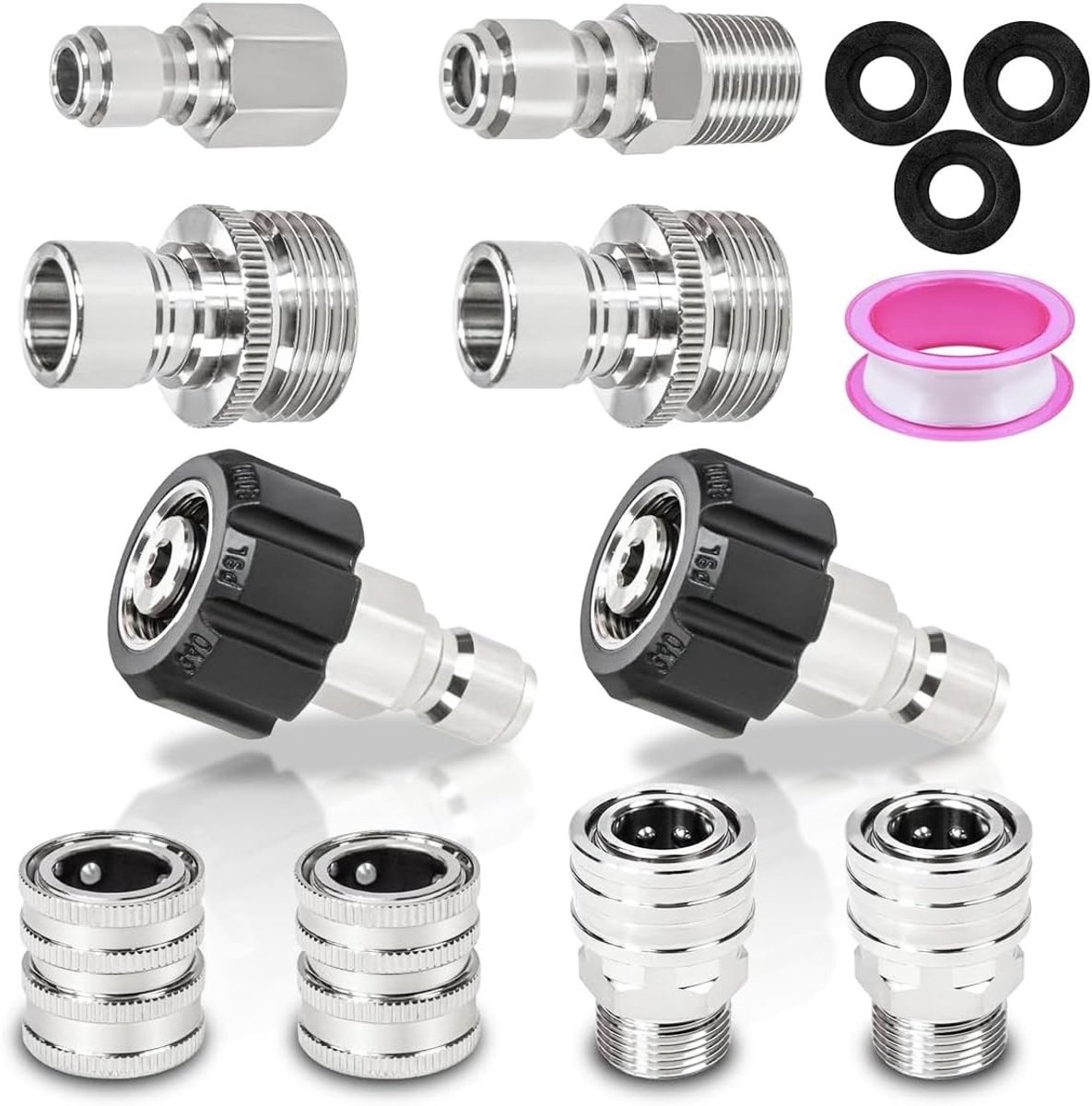 10 stuks snelkoppelingen voor hogedrukreinigers, roestvrijstalen adapters voor krachtige reiniging en accessoires