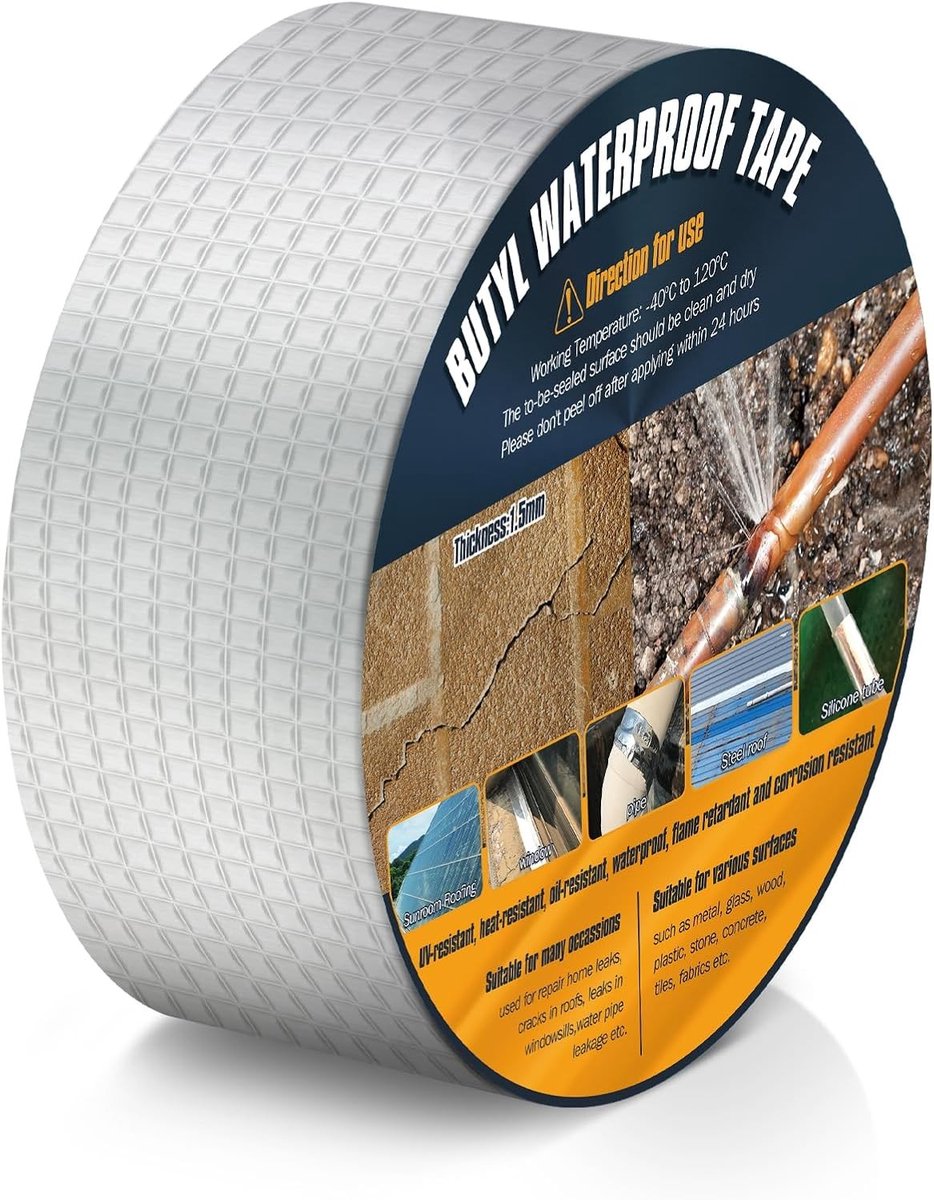 Butyl Flashing Tape 50mm x 5m - Zelfklevende Waterdichte Reparatietape voor Dak, Zwembaden en PVC Buizen