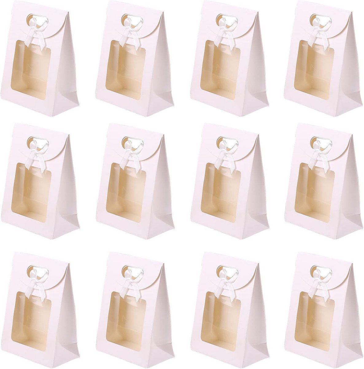 12-delige Cadeautas met Handvat in Wit, Perfect voor het Inpakken van Feestelijke Geschenken, Snoep en Koekjes met Venster