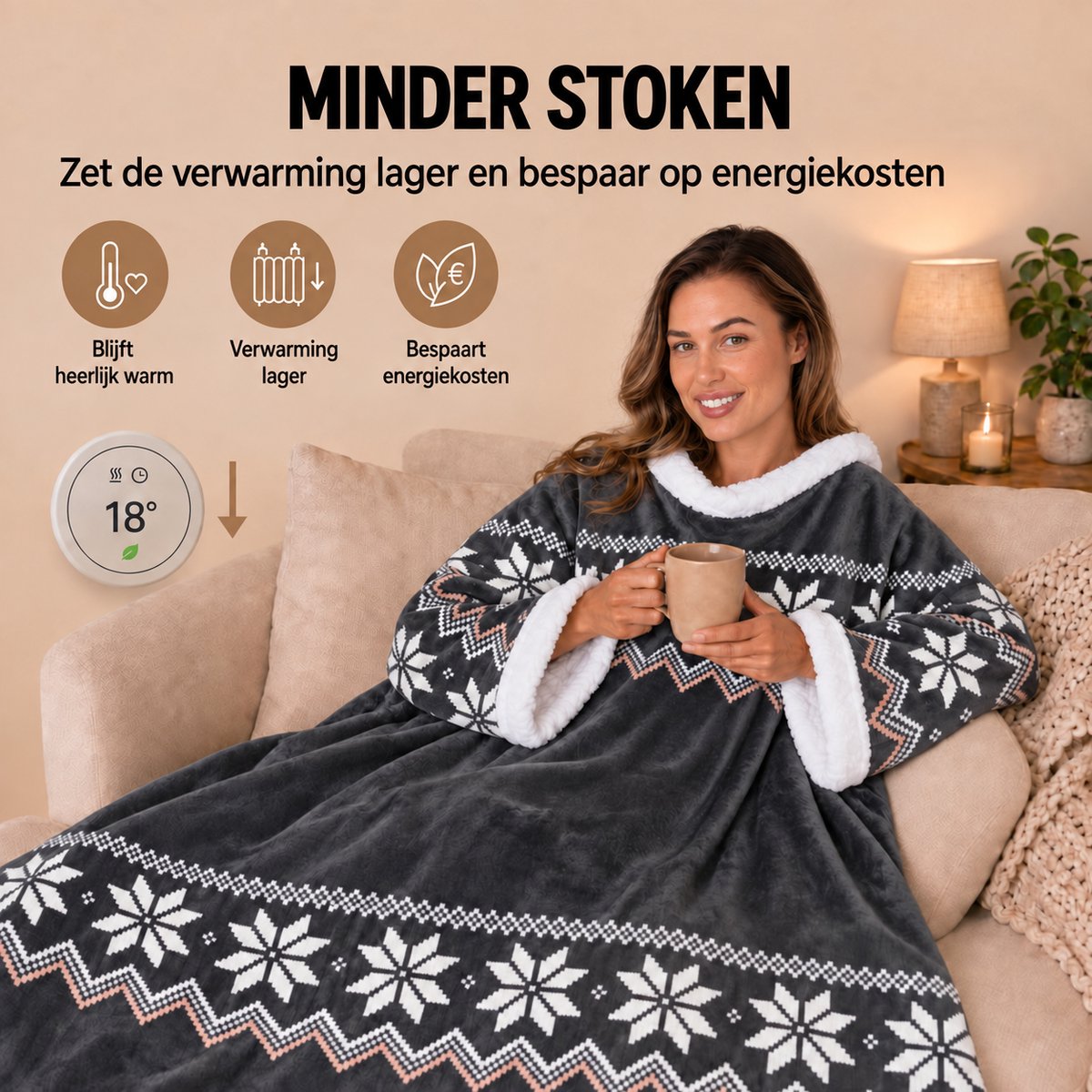 Fleece Deken met Mouwen - Plaid met Mouwen - Hoodie Deken - Hoodie Blanket - Huggle Hoodie - Snuggle Hoodie - Dekens - TV Deken - Zwart - Dames en Heren - Volwassenen - 180x130 cm - Noodpakket - Kerstcadeau - Snuggie Moment — cadeau in Wonen & Interieur - foto 5