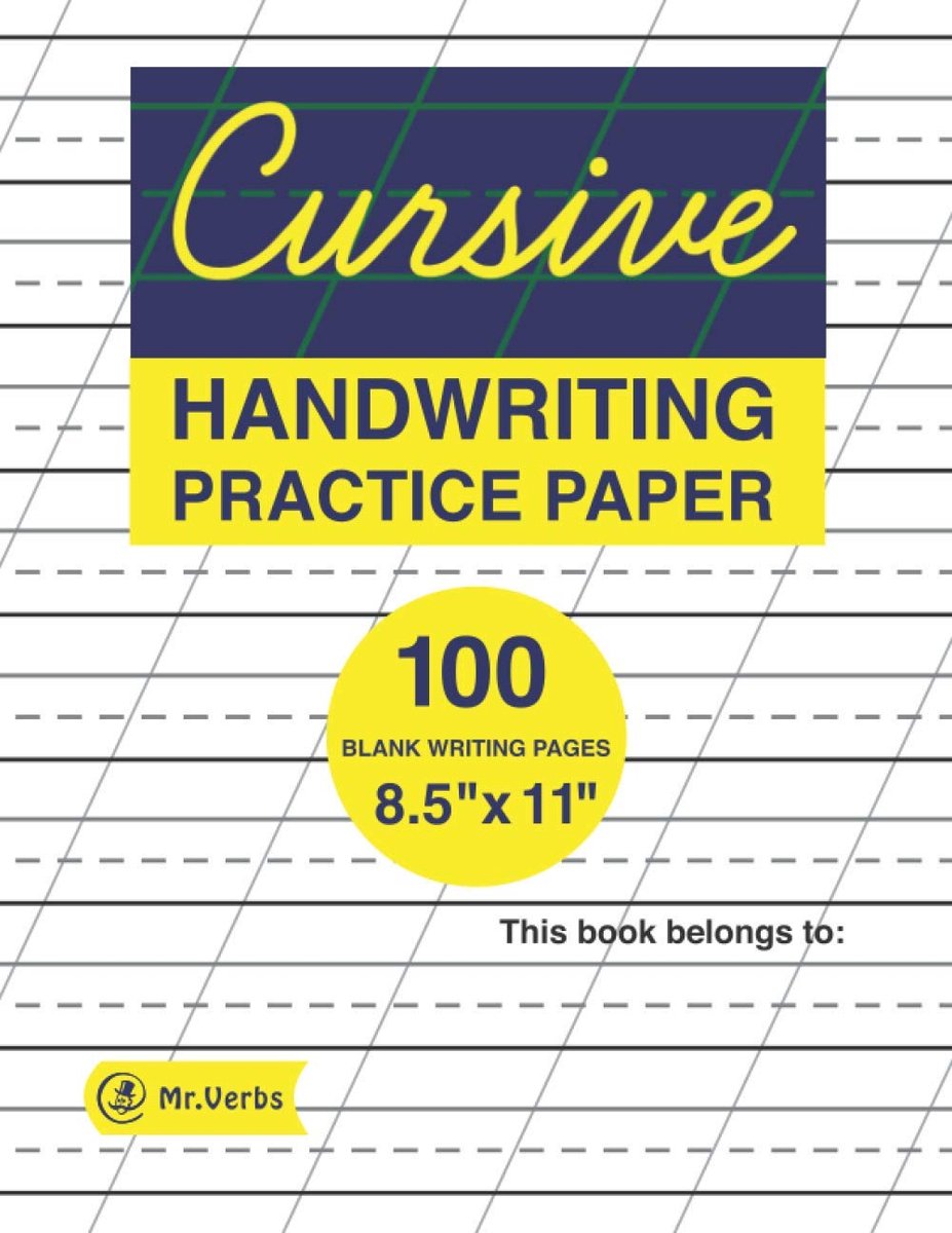 Cursive Handwriting Practice Paper with Angled Vertical Guides 100 Blank Writing White Pages 8.5"x11" Notebook for - ShopVlot