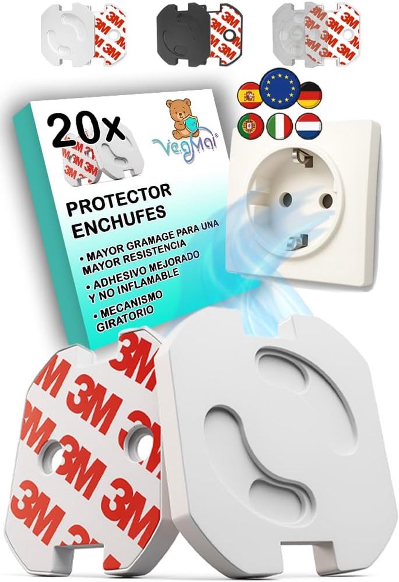 SnelShoppen - Pack van 20 Kindveiligheidssloten met Rotatiemechanisme en 3M Lijm, Ideaal voor Baby's, Kinderen en Peuters, Europese Geaarde Stopcontac